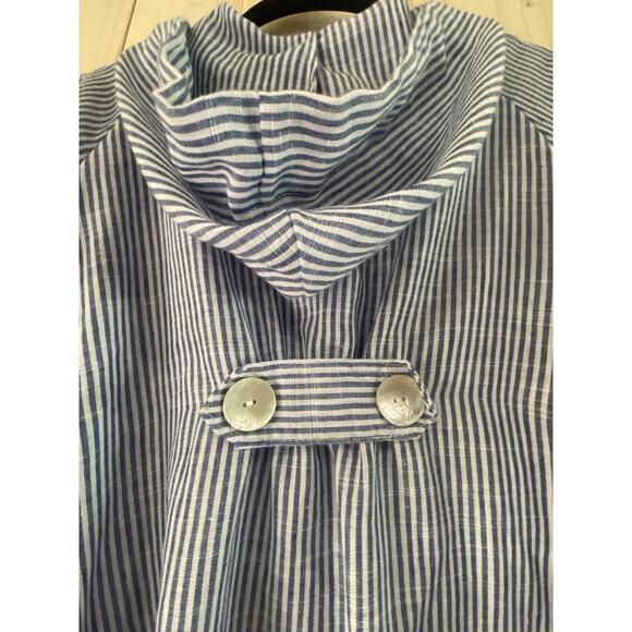Jones New York Blue & White Striped Hooded Linen Blend Light Jacket Small - Picture 7 of 9
